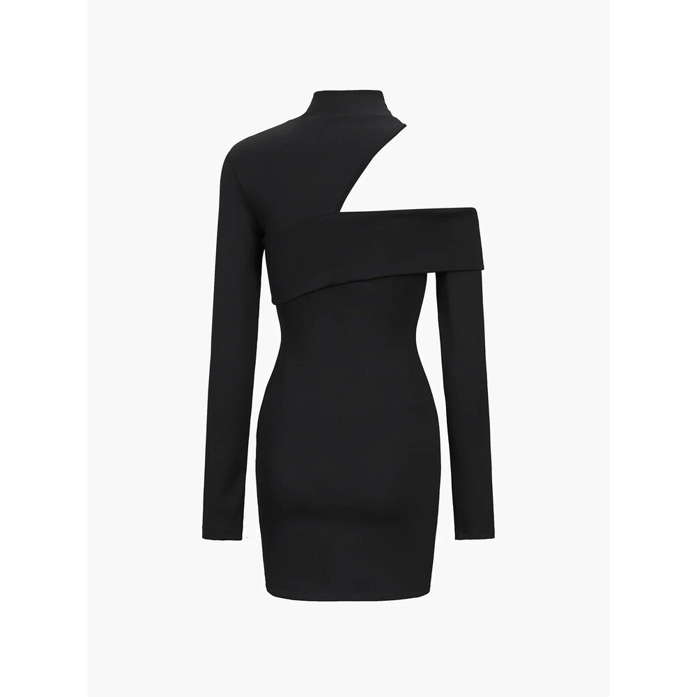 Commense Chic Mock Neck Oblique Cutout Rib Long Sleeve Short Dress Size M NWT - Picture 4 of 11